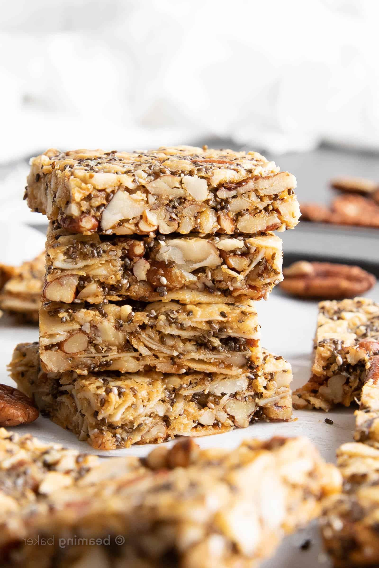 Closeup keto granola bars in a stack