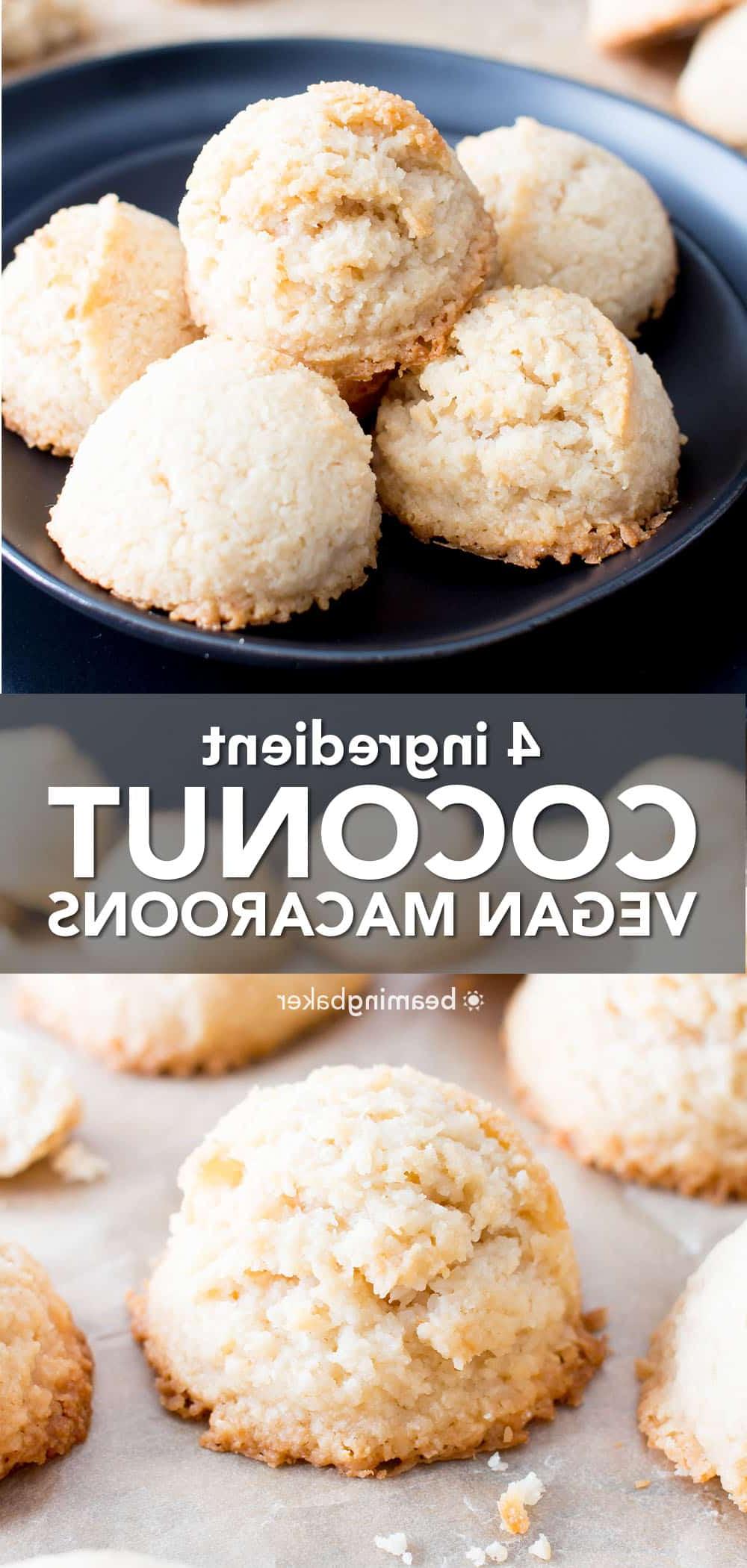 Vegane Kokosmakronen: Unwiderstehlich zähe vegane Kokosmakronen mit knusprigen Rändern und süßem Kokosgeschmack. Nur 4 Zutaten! Paleo, Gesund. #Vegan #Kokos #Makronen #Paleo #Gesund | Rezept auf BeamingBaker.com