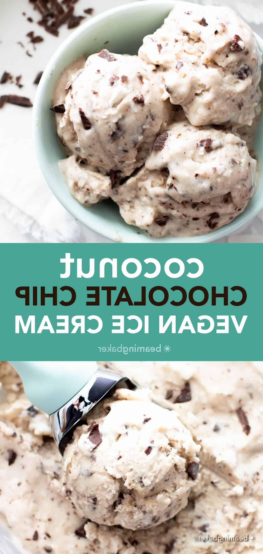 Kokos-Schoko-Veganes Eis Rezept: dieses köstliche vegane Eisrezept ist wunderbar reichhaltig und cremig! Das beste hausgemachte vegane Eis—vollgepackt mit Kokos & Schokochips, ohne Eismaschine. #Vegan #Eis #Kokosnuss #Schokochips #VeganesEis | Rezept auf BeamingBaker.com