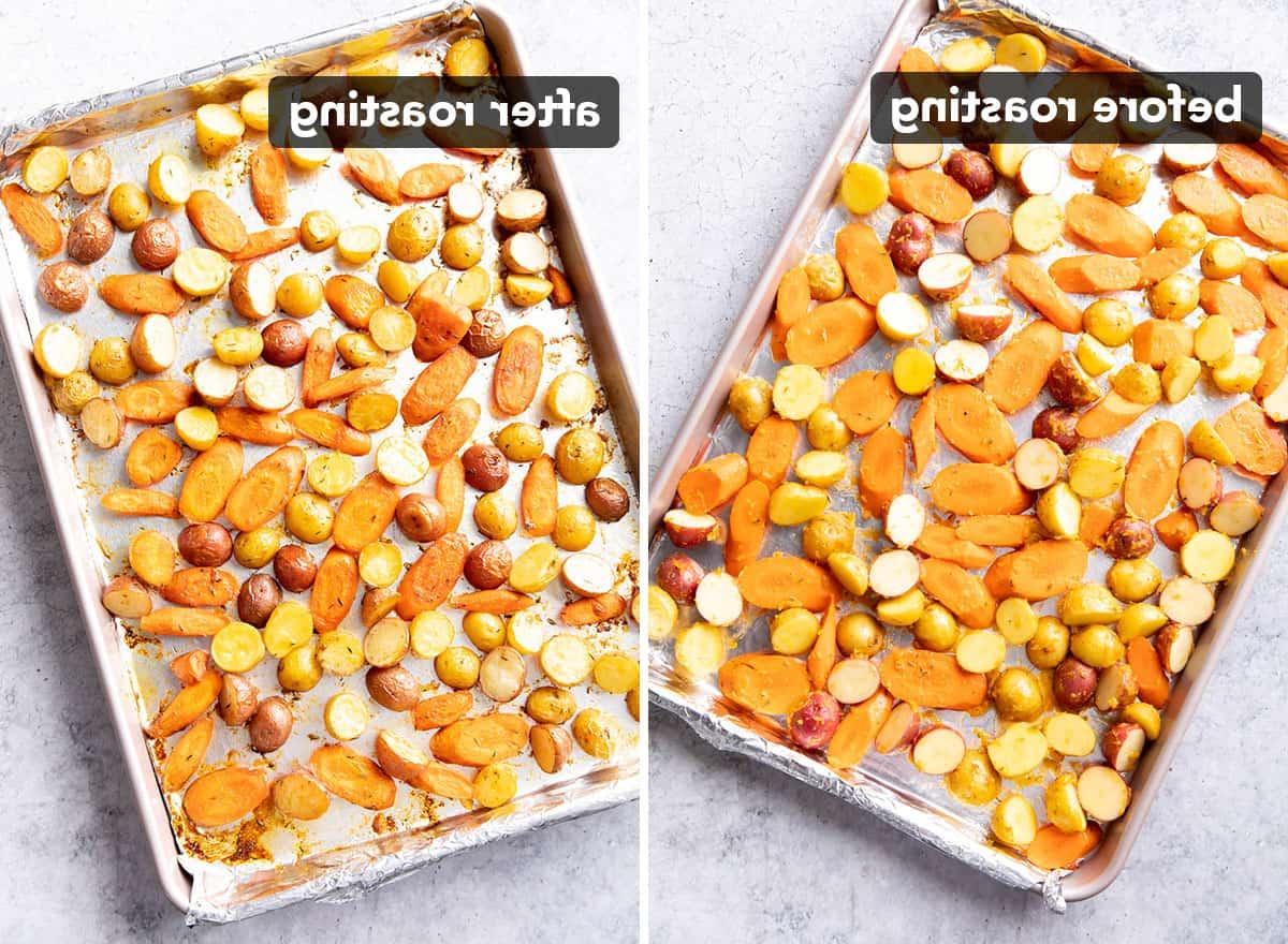 Zwei Fotos, die dieses Rezept zeigen – vor und nach dem Backen.